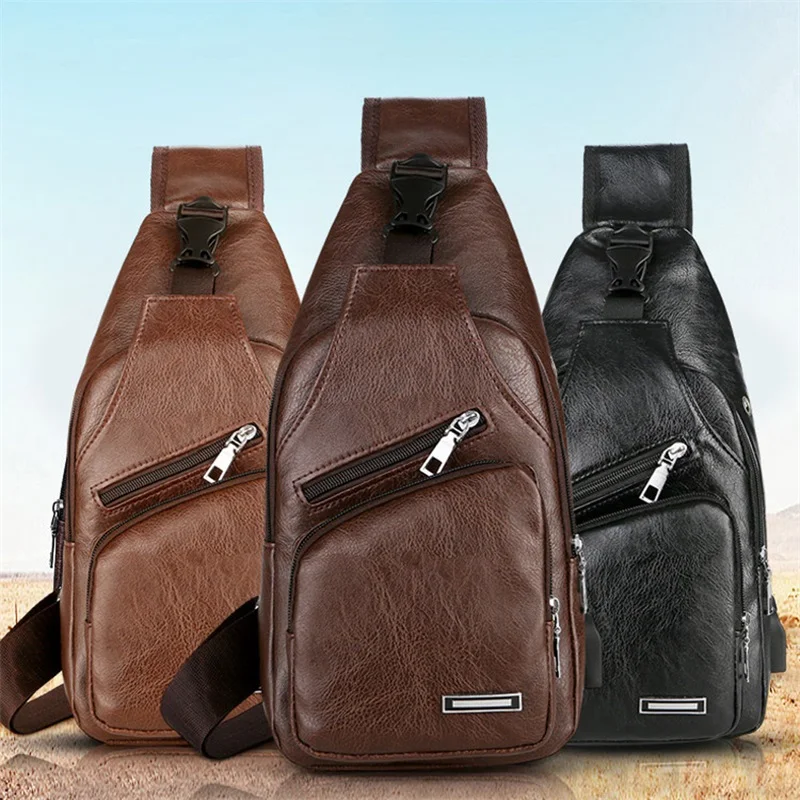 Umhängetaschen für Herren, USB-Brusttasche für Herren, Designer-Umhängetasche, Leder-Umhängetaschen, diagonales Paket, 2023, neuer Rucksack für Reisen
