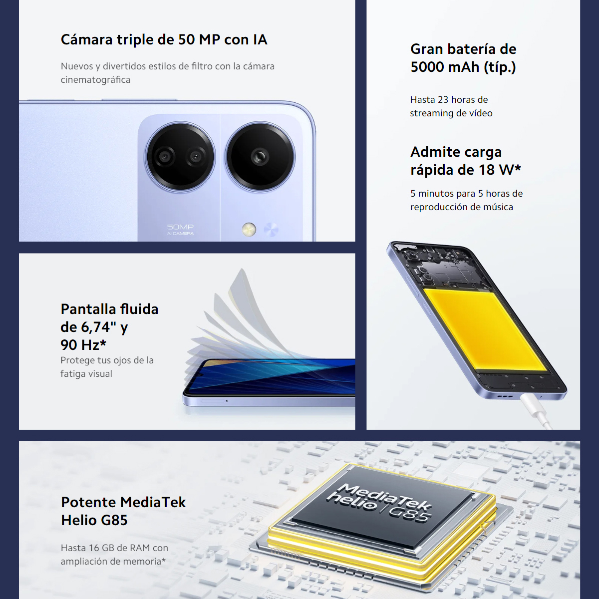 【Première mondiale】POCO C65 Global Version avec triple caméra, 6 Go, 128 Go, 8 Go, 256 Go, MediaTek Helio G85, écran 6.74 ", 90Hz, 50MP, 5000mAh, NFC