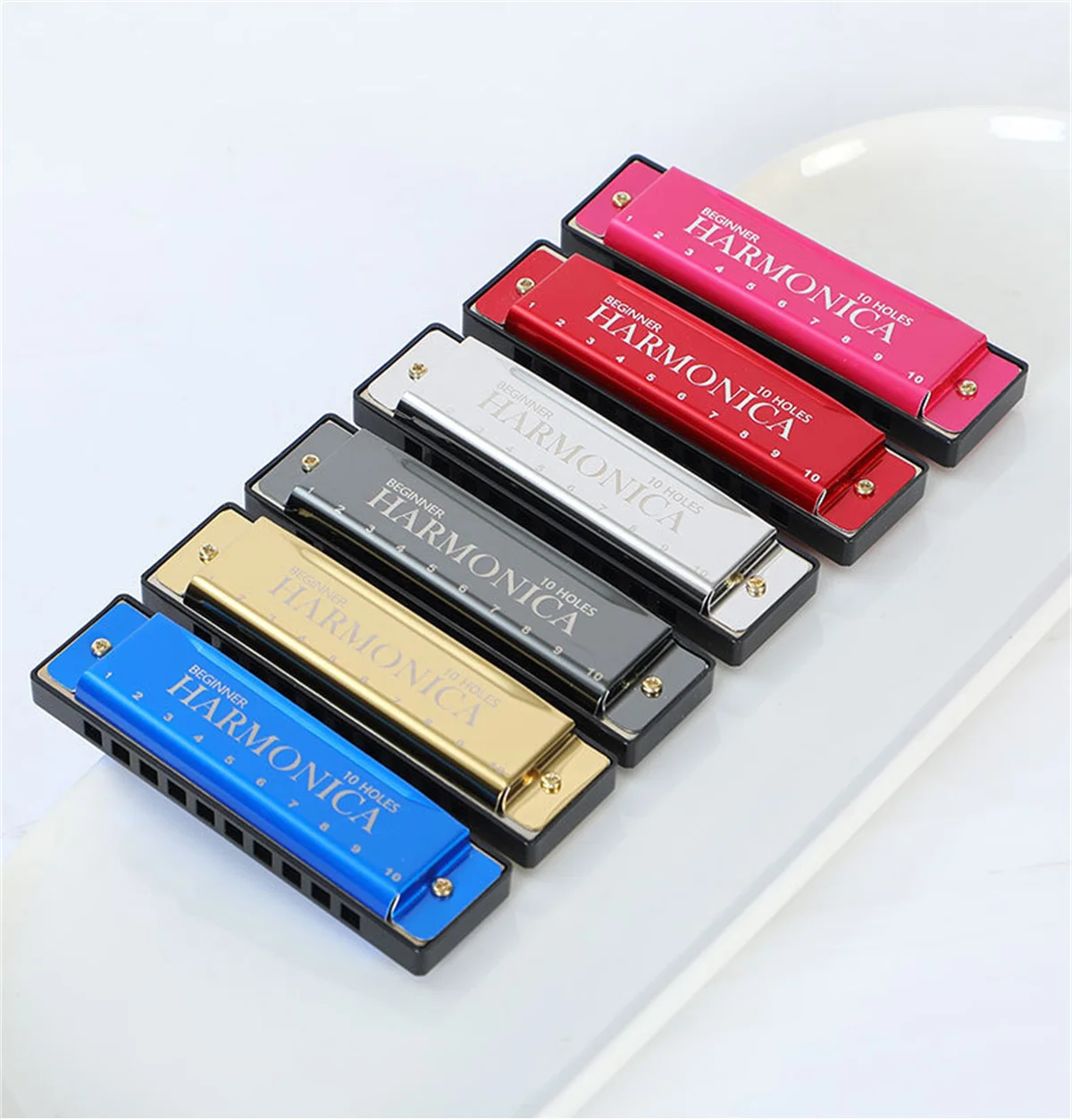 Miwayer 10 Holes Harmonica Key of C ,  Colorful Metal Shell  with Case for Beginner Students Kids Gift with Case
