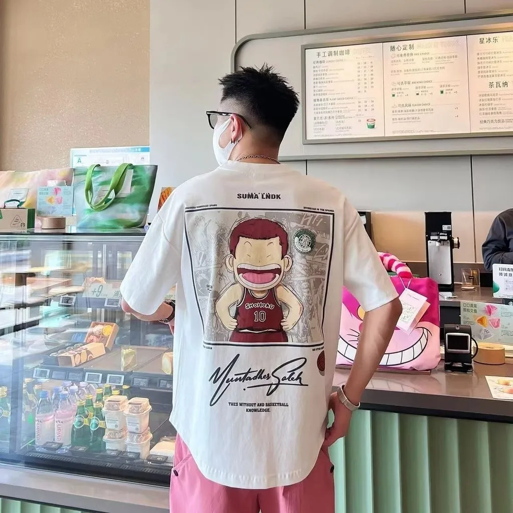 M-8XL 캐주얼 루즈한 일본 애니메이션 슬램 덩크 프린트 티셔츠, 오버사이즈 티, 남녀공용 적합