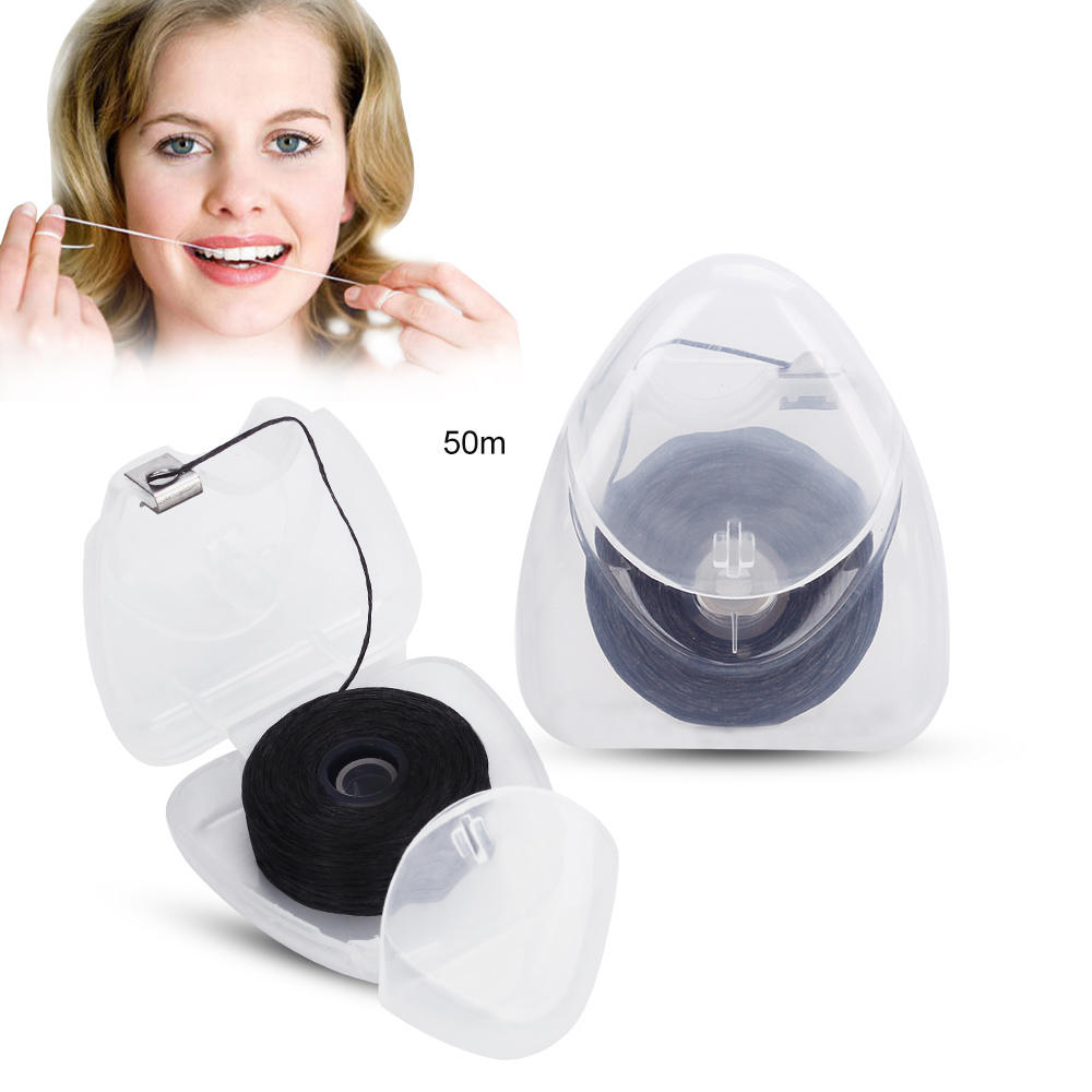 AZDENT 5 Scatola 50m Carbone di Bambù Flosser Dentale Nero Stuzzicadenti Sapore di Menta Filo Interdentale Denti Flosser Denti Bastone Detergente per Denti