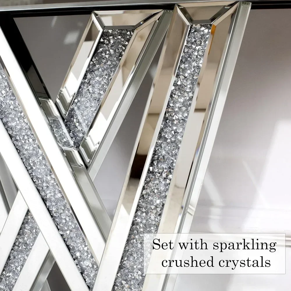 Decorative table Style W Silver Entryway Table Inlay with Sparkly Crushed Crystals, 35 inches Table for Living Room Hallway