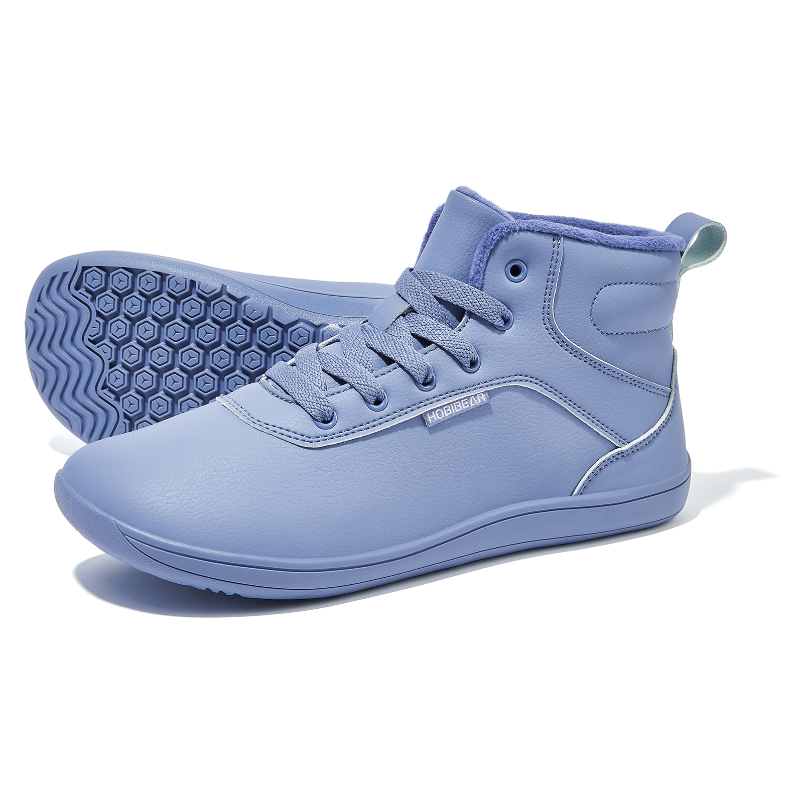 HOBIBEAR Unisex Winter Barfußschuhe Damen Herren Breite Zehenbox Kunstpelz Gefütterte Knöchel Sneakers Kunstleder Schnürschuhe