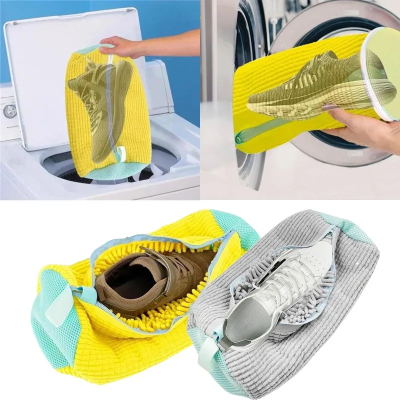 Shoe Washing Bag Zippers Closure Shoes Cleaning Bag Padded Net Shoe Laundry Fluffy Fibers Sneaker Washing Machine Laundry Bags