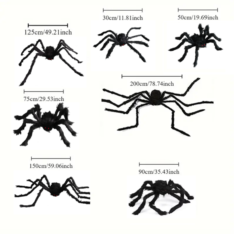 Halloween Big Plush Spider Horror Halloween Decoration Party Prop Outdoor Giant Spider Decor 30-200cm Chamber Prank Black Spider