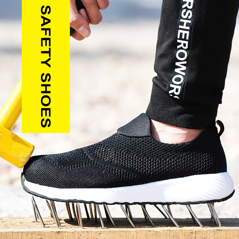Zapatillas de trabajo ligeras de malla de verano, zapatos de seguridad con punta de acero para hombres y mujeres, zapatos de construcción transpirables, botas de trabajo, calzado