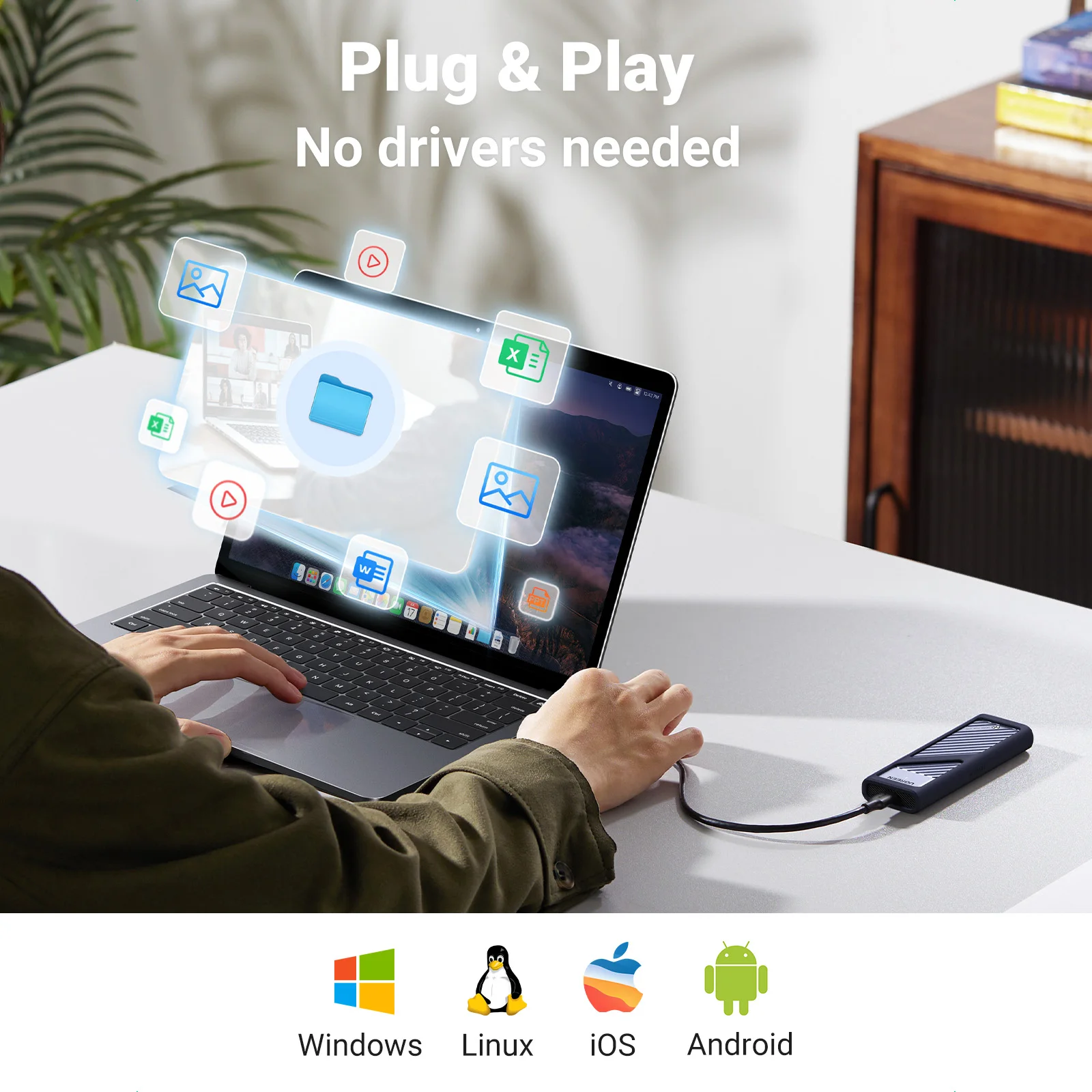 Внешний SSD-адаптер UGREEN M2, 10 Гбит/с, USB C 3,2 Gen2