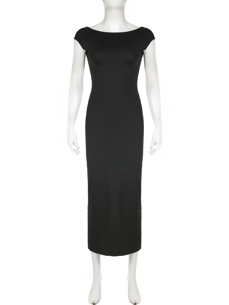 IAMSURE Elegant Basic Solid Backlessตรงชุดแฟชั่นสบายๆO-คอสั้นชุดMaxiแขนกุดสําหรับผู้หญิง 20233 ฤดูร้อน