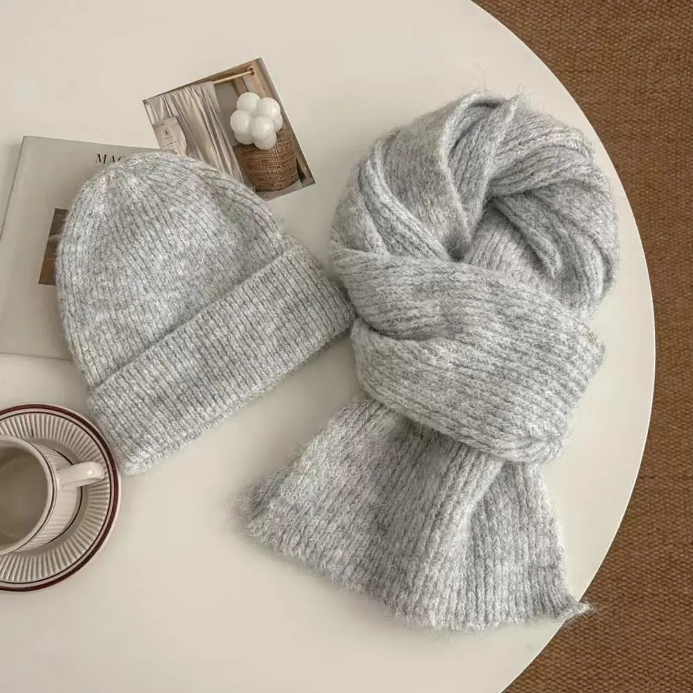 Conjunto de gorro y bufanda con forro térmico, diseño de doble capa, bufanda larga tejida, conjunto de gorro, ropa deportiva Unisex para invierno y exteriores, 2 uds.