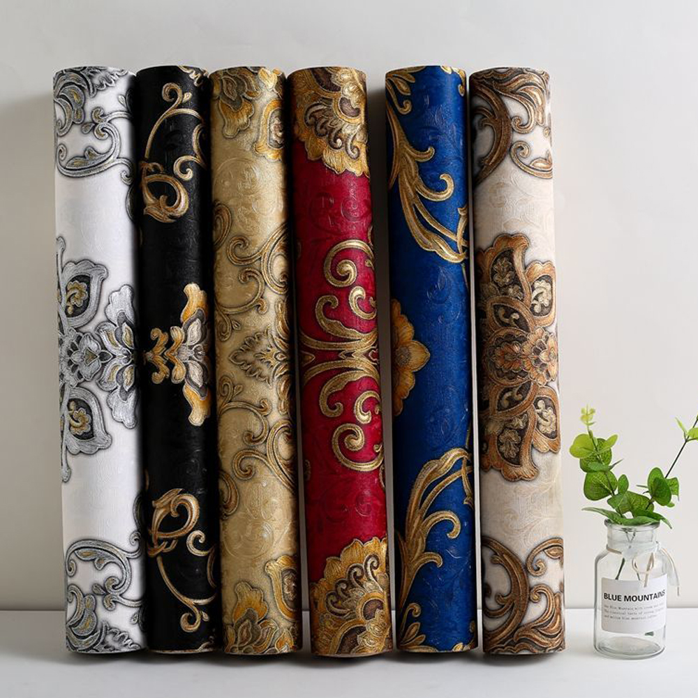 Estilo europeu de luxo damasco papel de parede rolo 3d em relevo pvc engrossado mural decoração papéis de parede para sala estar quarto оkusи