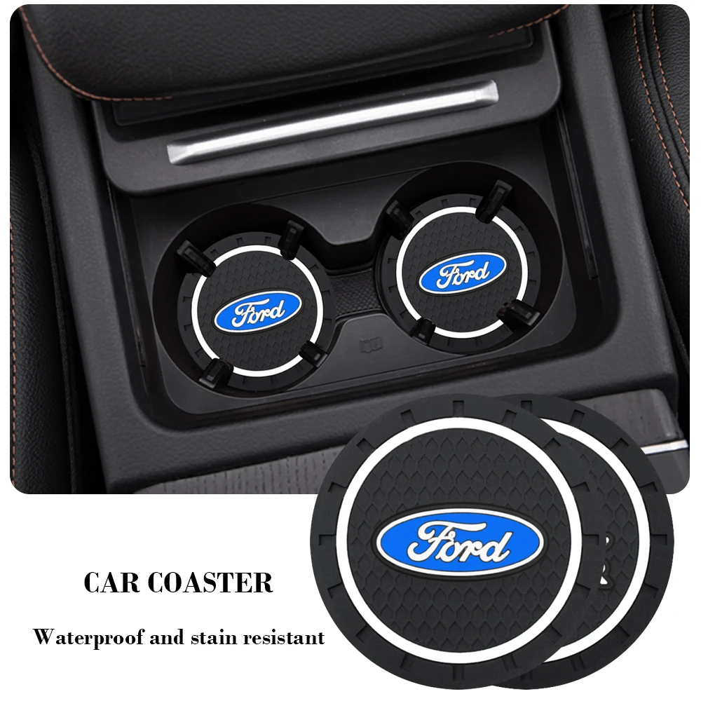 Soporte para vasos con insignia de coche, alfombrilla antideslizante con ranura para botella, posavasos para Ford Fiesta Mondeo Fusion Explorer Escape Shelby Edge, 1/2 Uds.