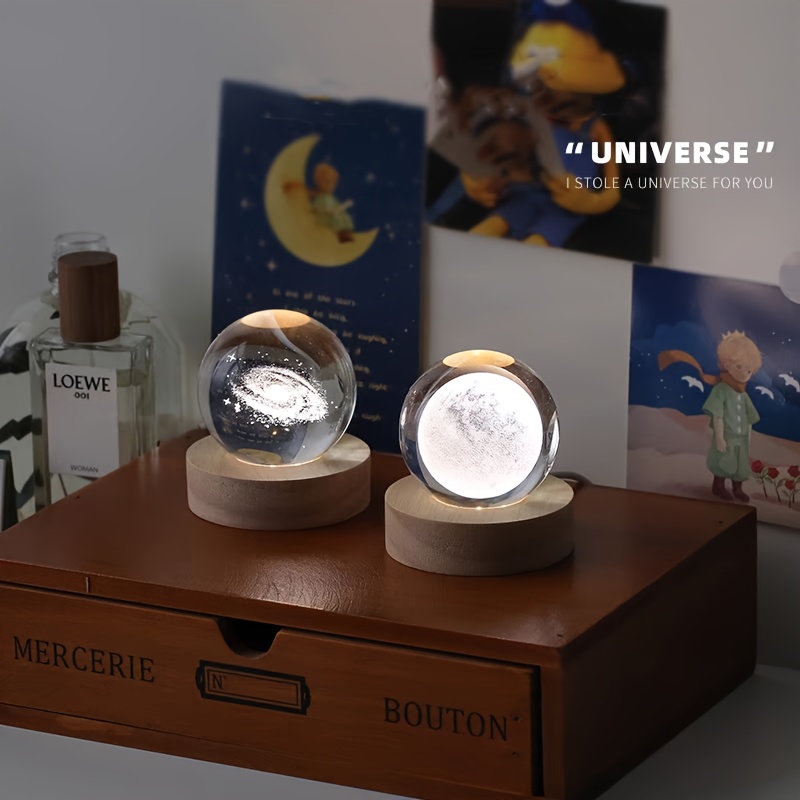 Crystal Ball Night Lights Glowing Planet Galaxy Astronaut 3D  Moon Table Lamp Atmosphere Lamp Tabletop Decorations Kid Gifts