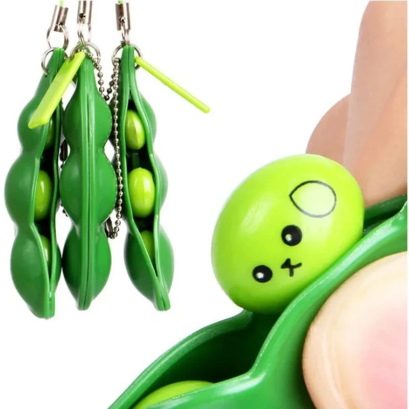 2 pçs peapod brinquedo fidget espremer um feijão edamame ervilha chaveiro extrusão soja sensível ao toque liberação pressão acessório