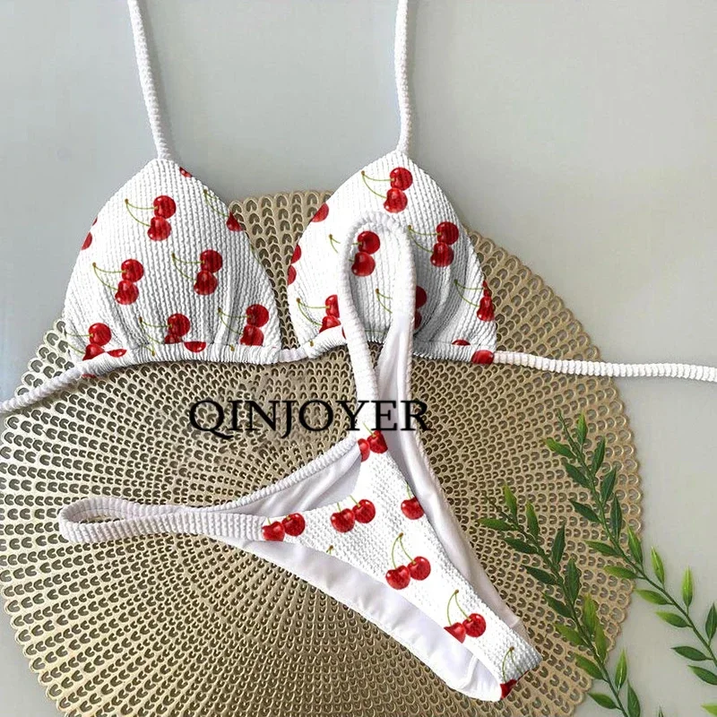 QINJOYER maillots de bain femmes mignon coeur imprimé brésilien Bikini ensemble Sexy string maillot de bain deux pièces maillot de bain femmes 2023 vêtements de plage