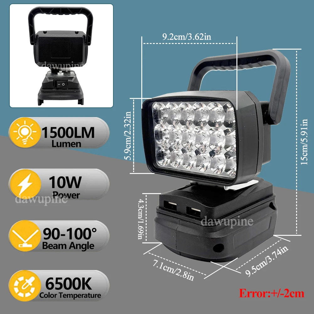 BL1830 18 LED Work Lights Lamp Spotlight Torch Portable Hand Lanterns for Makita 18V Li-ion Battery BL1860 BL1815 USB Power Bank