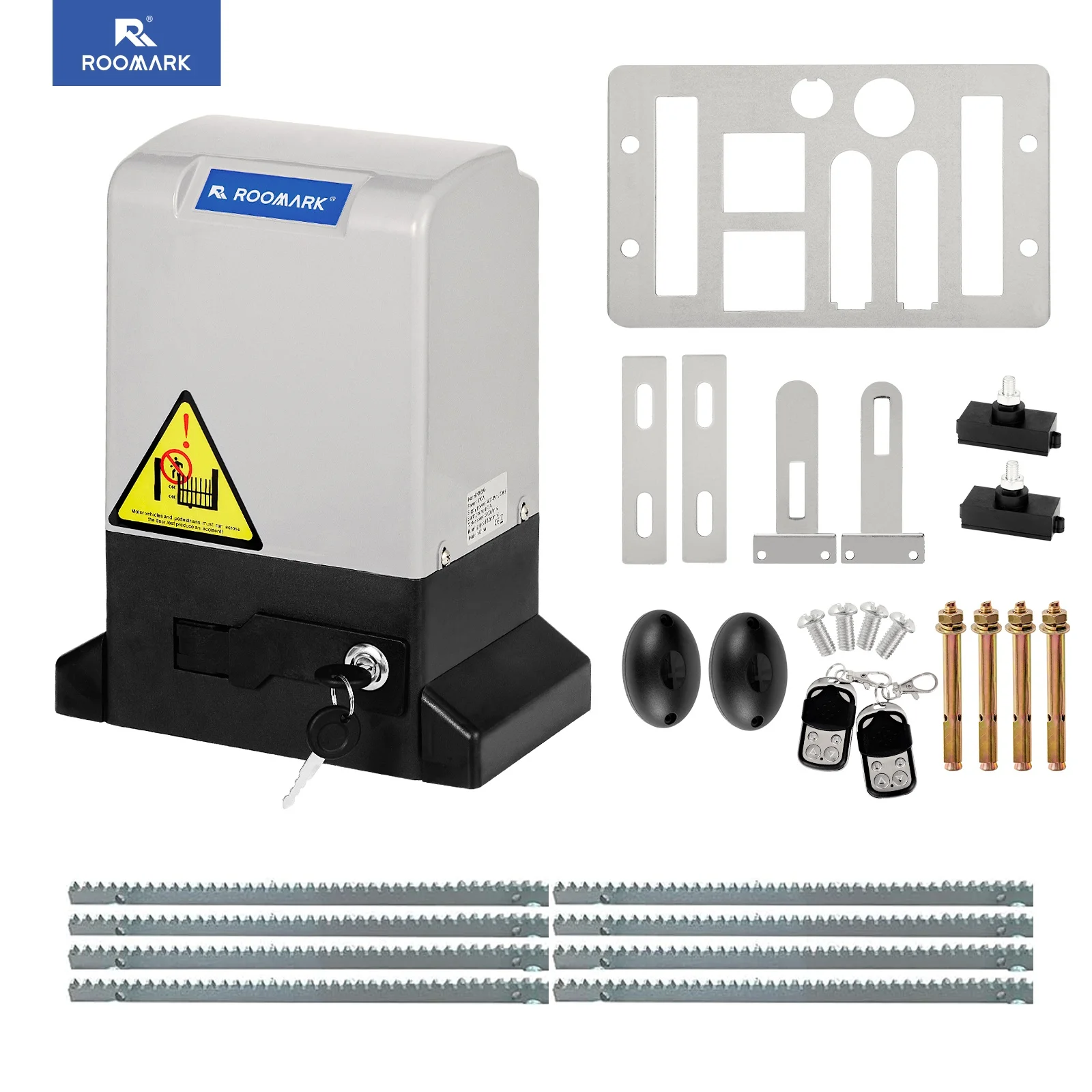 ROOMARK Kit apricancello automatico scorrevole Motore elettrico azionato su rack 1800 libbre 2 telecomandi Smart Home per giardino
