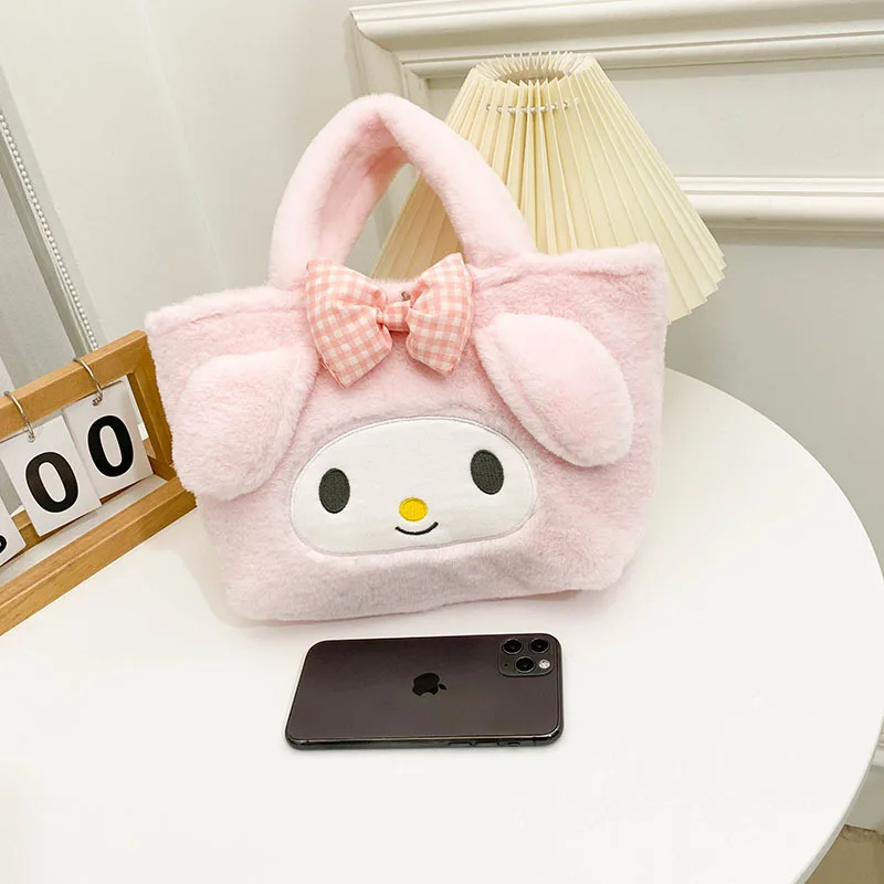 Kawaii Sanrio Plush กระเป๋า My Melody Kuromi การ์ตูนสัตว์กระเป๋าถือน่ารัก Cinnamoroll Storage Tote กระเป๋าผู้หญิงของขวัญวันเกิด