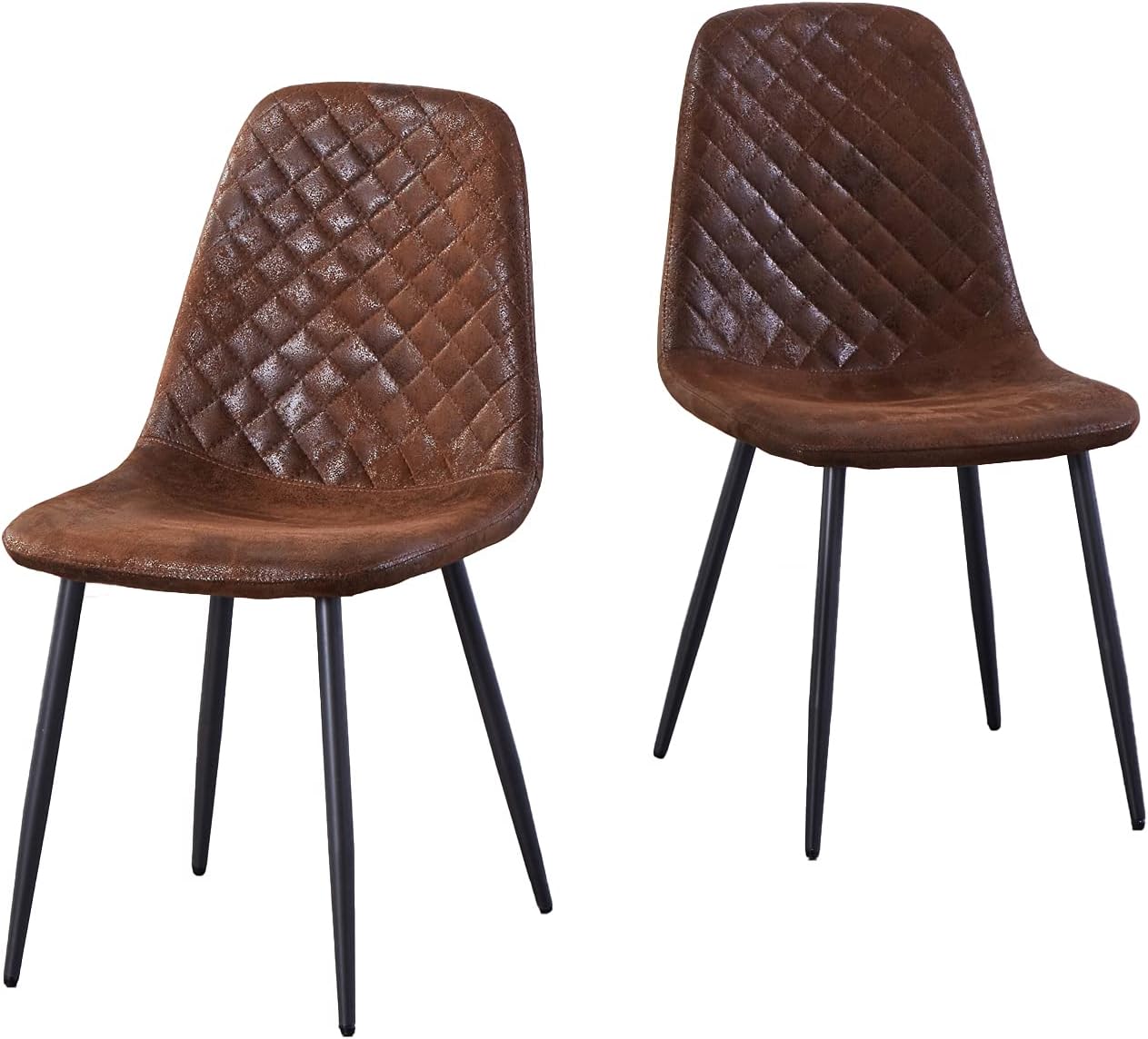 Suede Dining Chairs Set of 2 Brown Dining Chairs Upholstered Seat with Matte Metal Legs for Dressing Lounge Dining Room