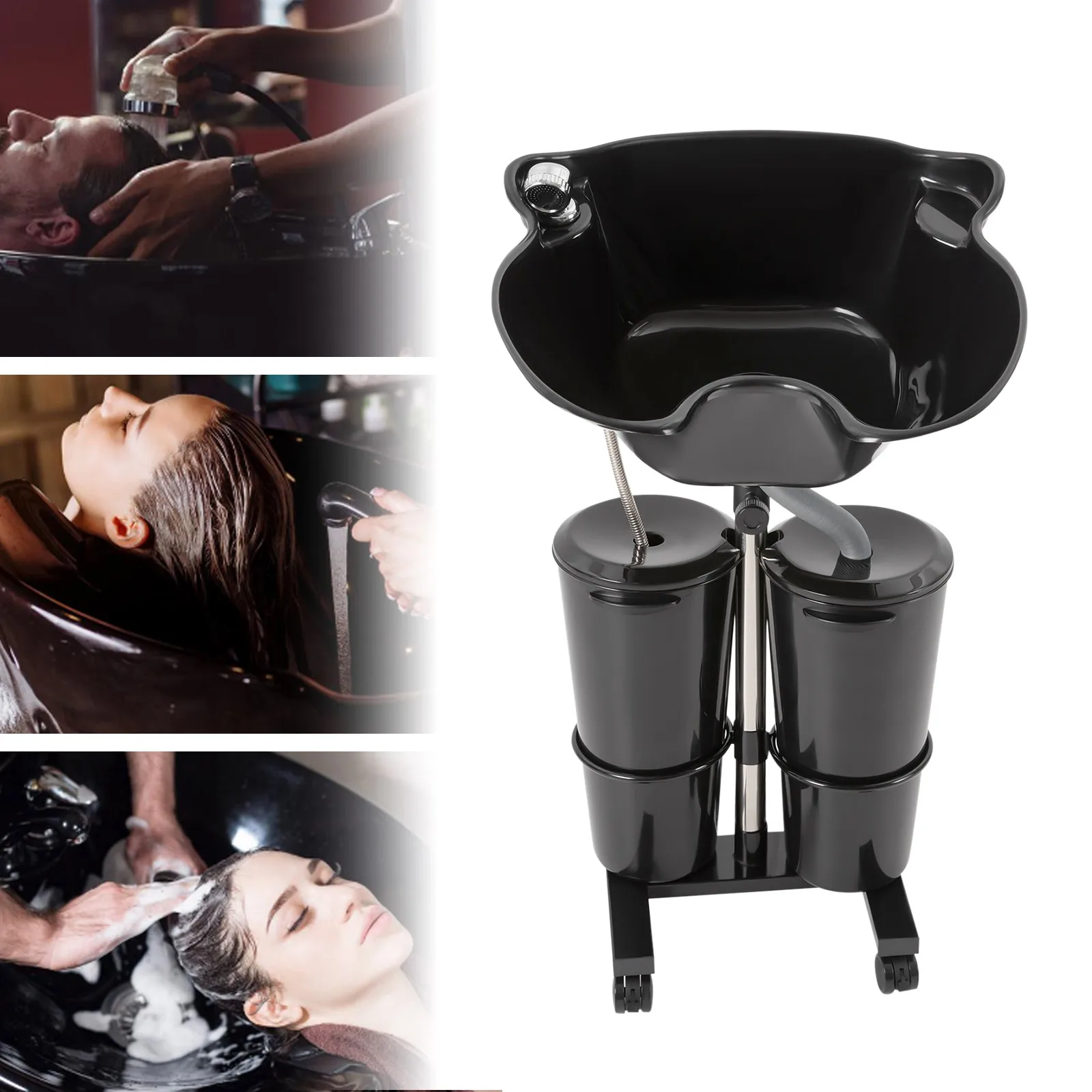 Lavabo mobile per capelli regolabile in altezza per lavabo portatile per shampoo spa da salone con 2 secchielli per l'acqua