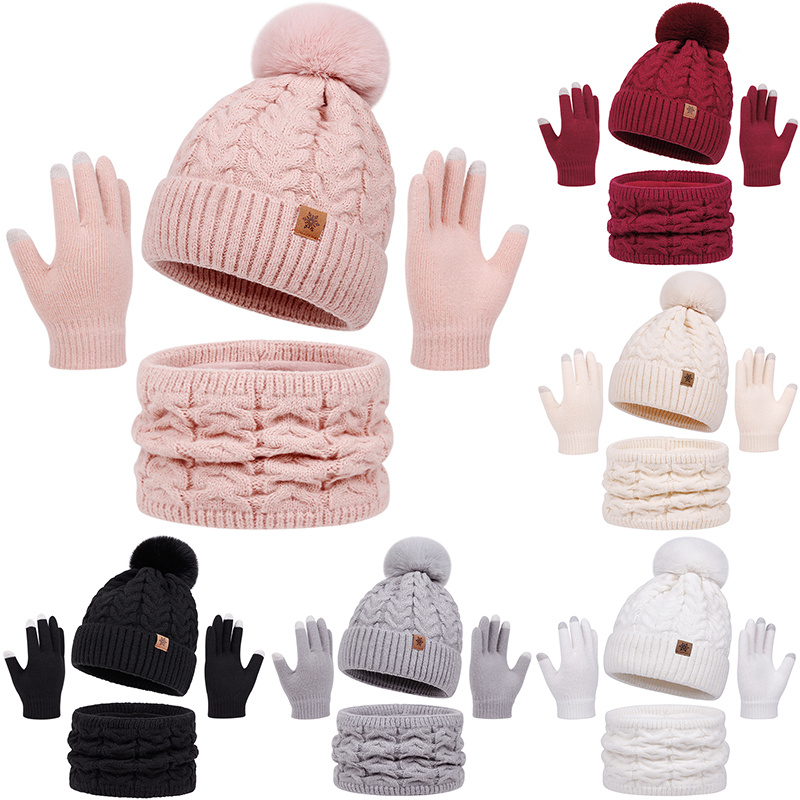 3-piece winter set - knitted knitted cap, touchscreen gloves and convertible necklace scarf, winter hat, scarf and gloves