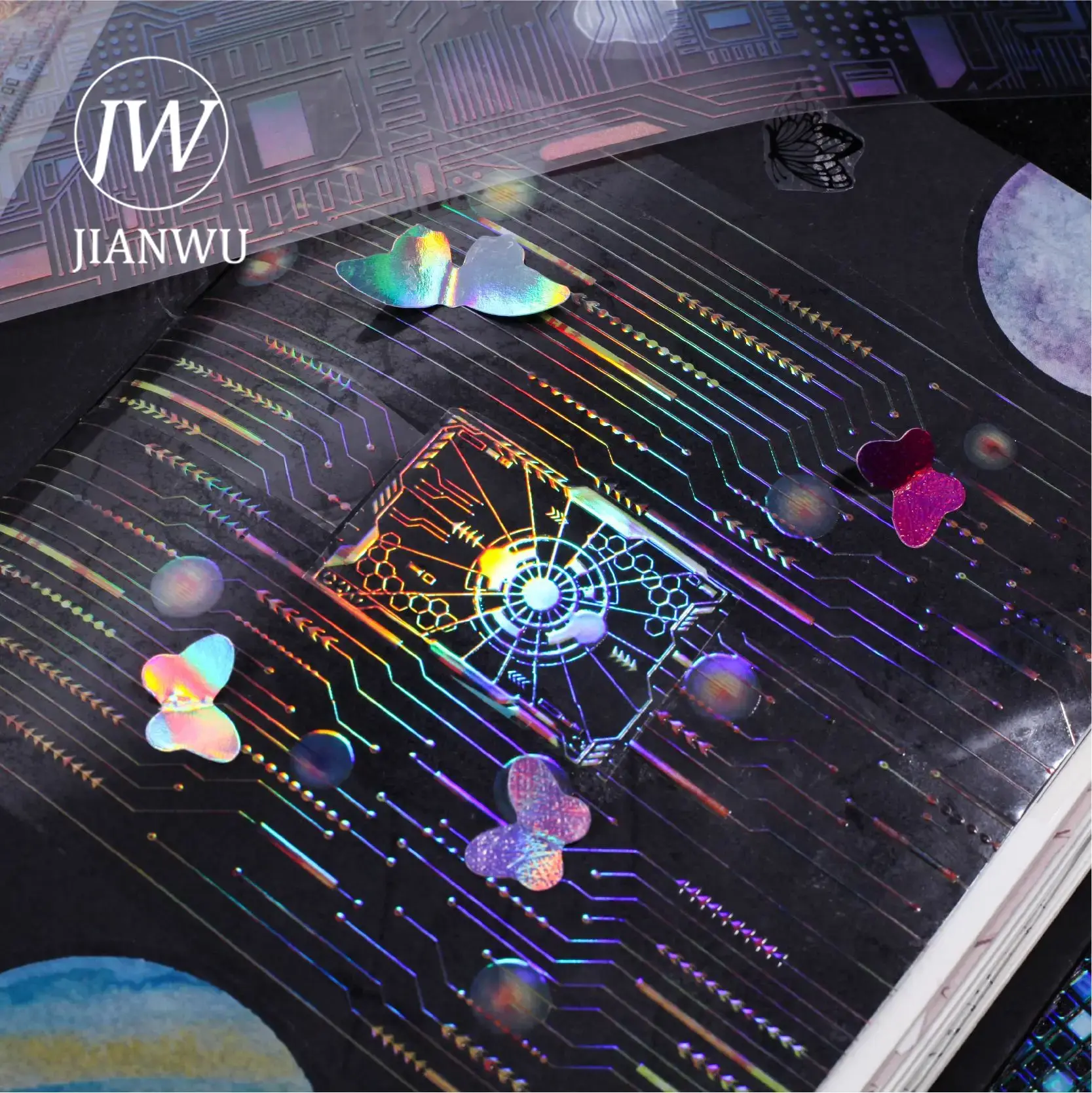 JIANWU 50mm * 200cm 펑크 회로 시리즈 빈티지 레이저 소재 콜라주 조경 애완 동물 테이프 크리 에이 티브 DIY 저널 편지지