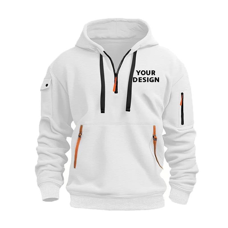 Europeu novo masculino esportes zíper braço bolso solto moletom casual personalizar seu logotipo caiu ombro jaqueta com capuz pulôver