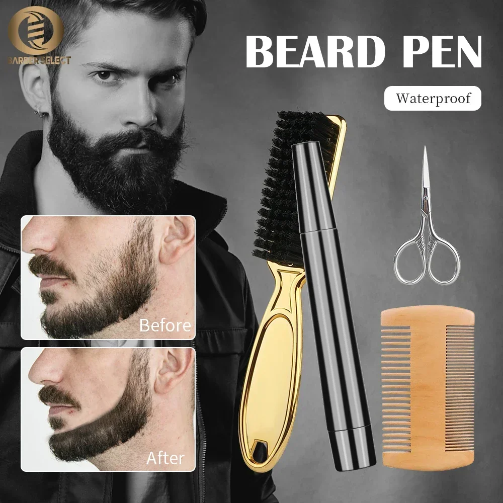 Baard Pen Filler Set Kapper Styling Potlood Met Borstel Natuurlijke Afwerking Bedekken Gezichtshaar Patches Tool Voor Mannen Cosmetische Styling