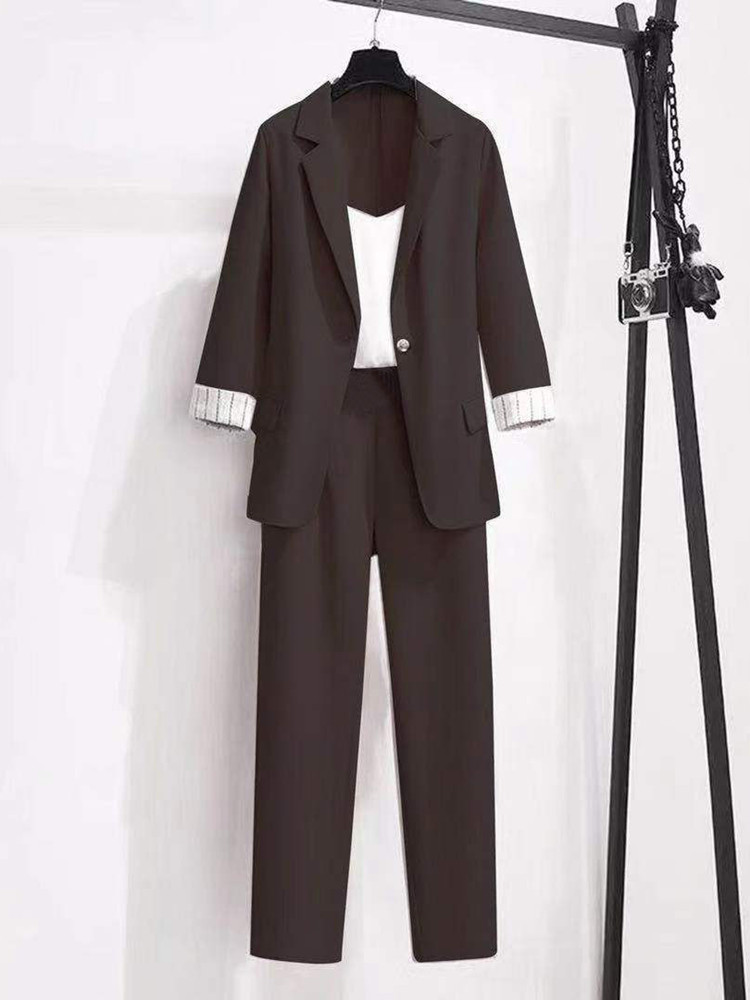 2023 nova primavera plus size coreano elegante feminino terno blazer calças de lazer tweed terno jaqueta três peças calças jaqueta conjunto