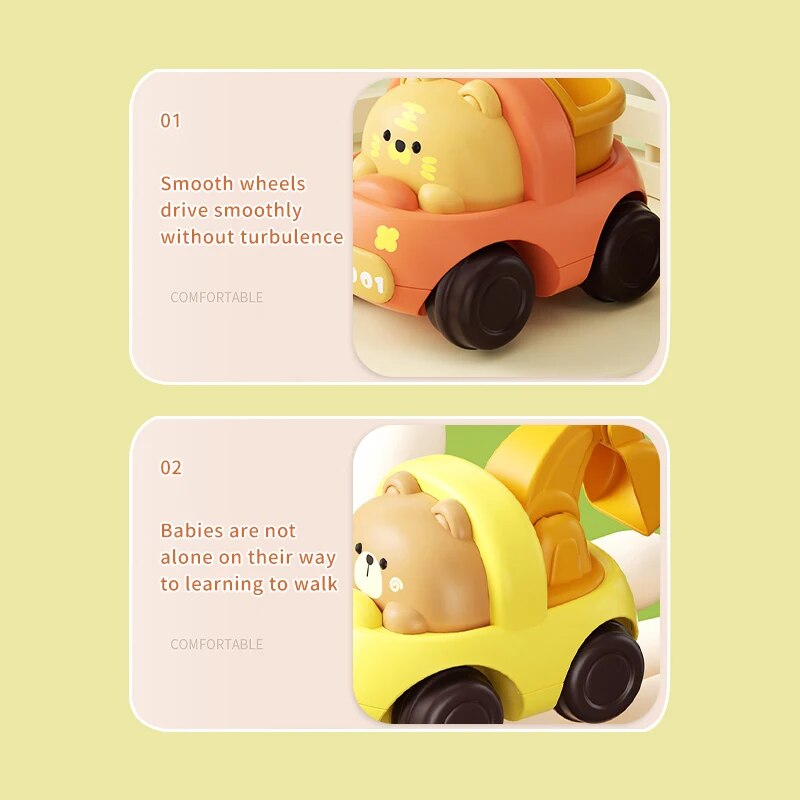 4 Stuks Schattige Cartoon Creatieve Dier Lertial Engineering Auto Dump Auto Graafmachine Kleine Beer Puppy Varken Kleine Tijger