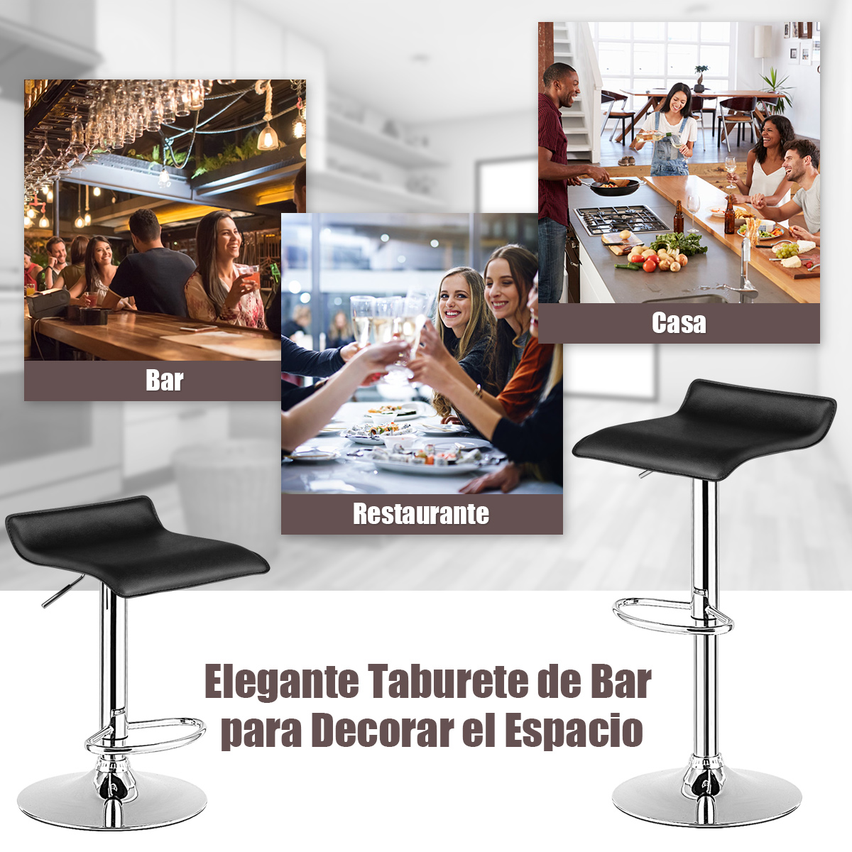 Tabouret de Bar, Chaise Bar Lot de 2, Hauteur Réglable, Chaise Bar Cuisine en Cuir PU, Rotatif sur 360°, Repose-Pieds, Cadre en Acier, Tabouret pour Cuisine, Îlot Central