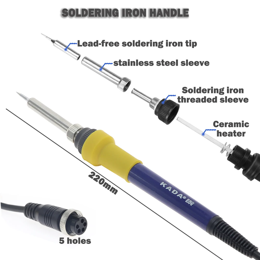KADA 936A Soldering Iron Handle 50W Universal 936 สถานีบัดกรีเตารีดไฟฟ้า 5 หลุมอินเทอร์เฟซเครื่องมือเชื่อมอุปกรณ์เสริม