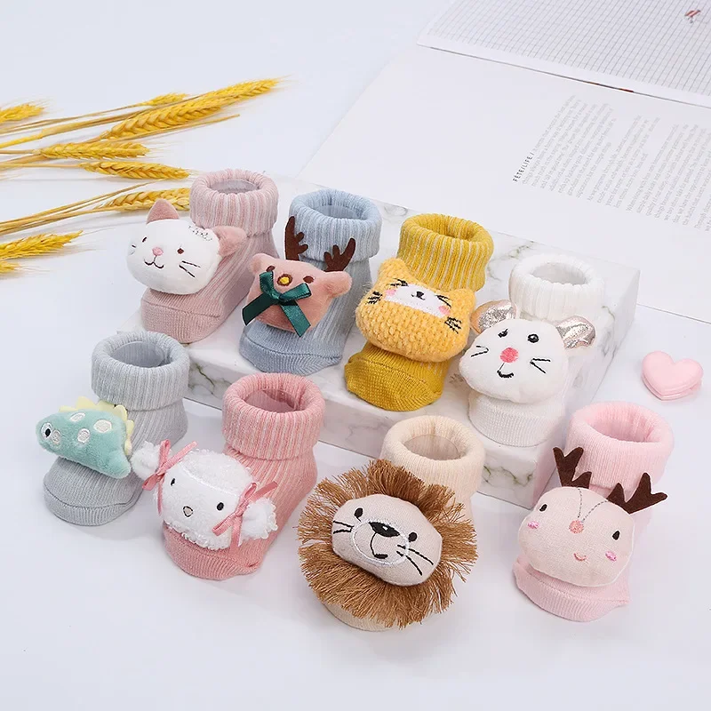 Kawaii хлопковые мягкие носки для новорожденных, детские носки с 3D кукольными рисунками животных для мальчиков и девочек, носки-тапочки для малышей