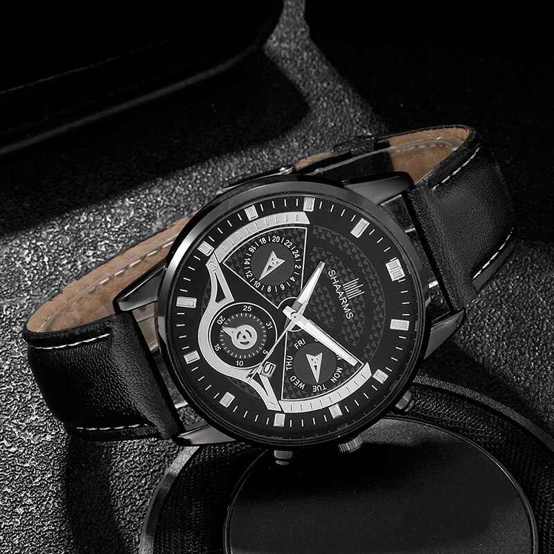 Conjunto de relógio ultra fino minimalista masculino, relógio de pulso quartzo couro empresarial, relógios simples de moda, 3 peças