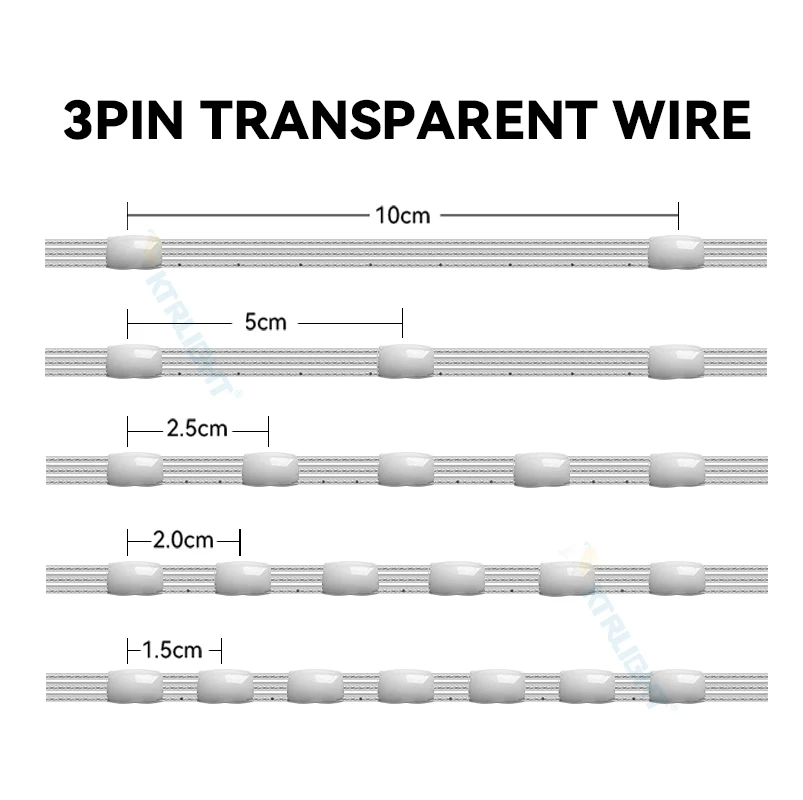 KTRLIGHT DC5V/12V 1.5cm-10cm Pitch 3Pin Clear Wire WS2811 LED Seed Pixel String Light RGB IC Addressable Full Color IP68