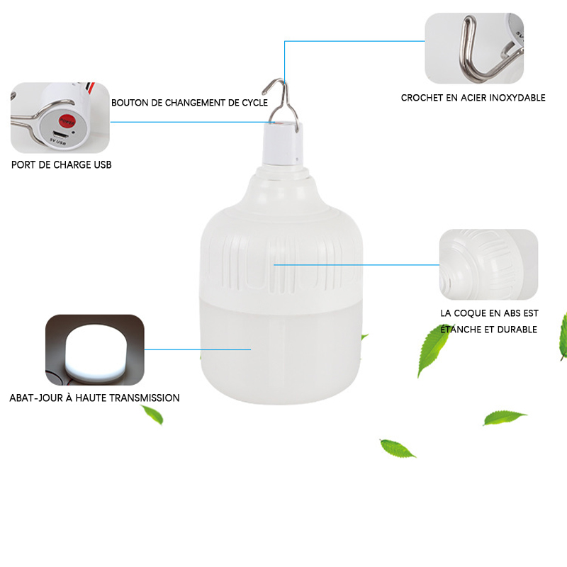 Lampes de secours LED rechargeables par USB, lanternes extérieures portables, ampoule clignotante, batterie, barbecue, camping, 650W