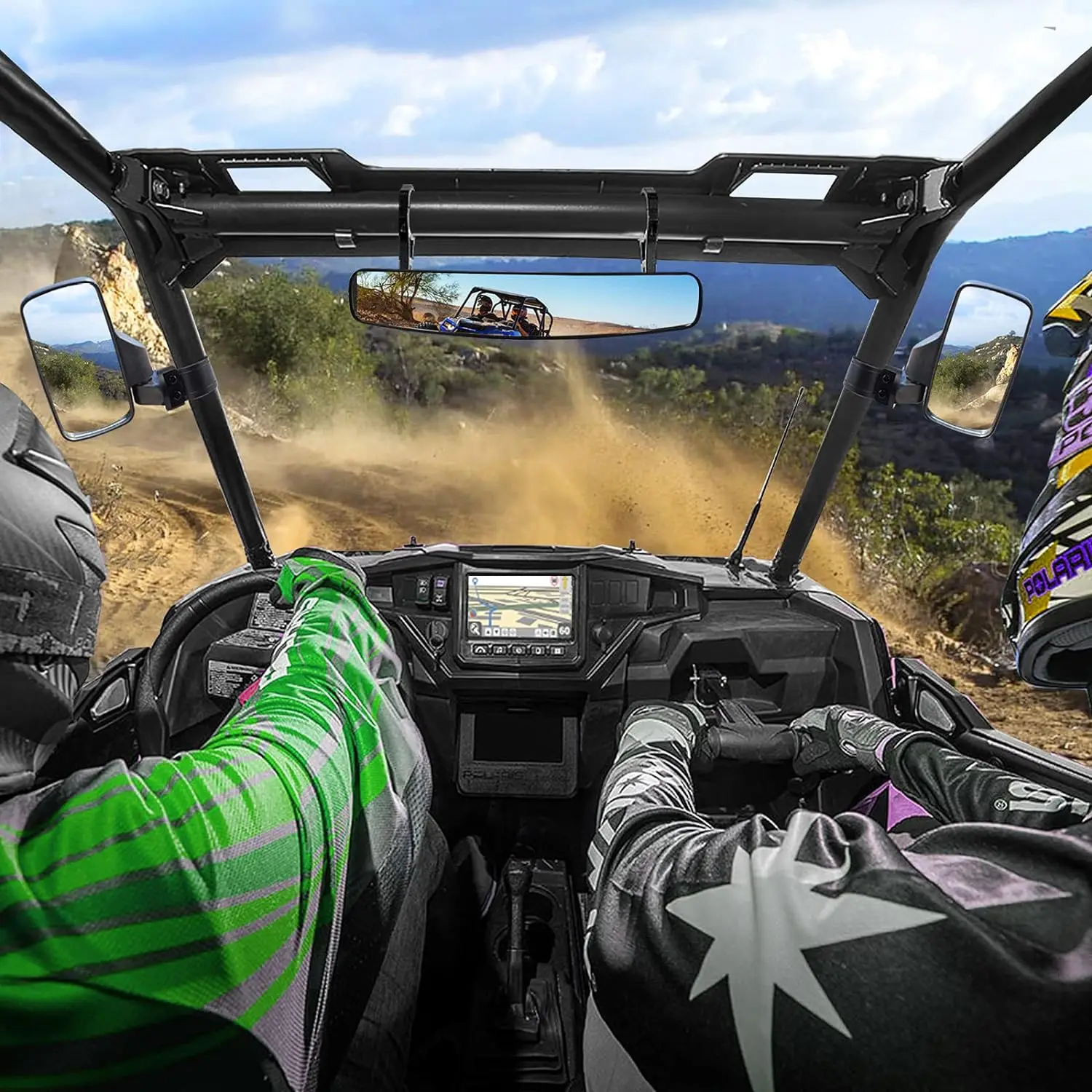 Espelho retrovisor lateral offroad utv e espelho retrovisor central com barra de rolo de 1.75 "a 2" para polaris rzr pioneiro yamaha can-am