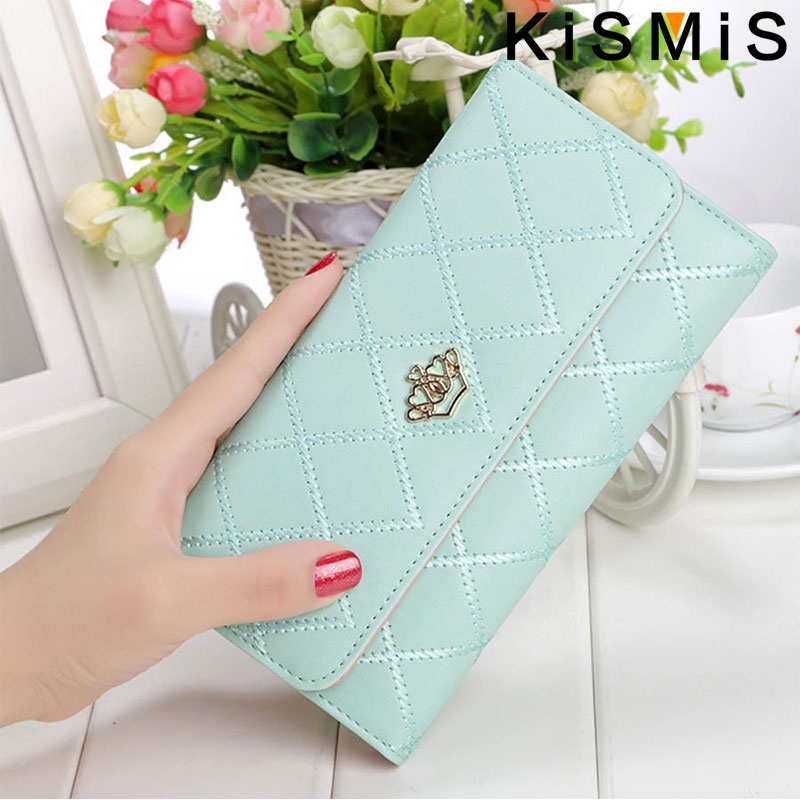 KISMIS Portafogli da donna Carino Tasca rosa Portafogli da donna Portamonete Plaid Portafoglio lungo in pelle PU Hasp Borsa per telefono Tasca portamonete Ca