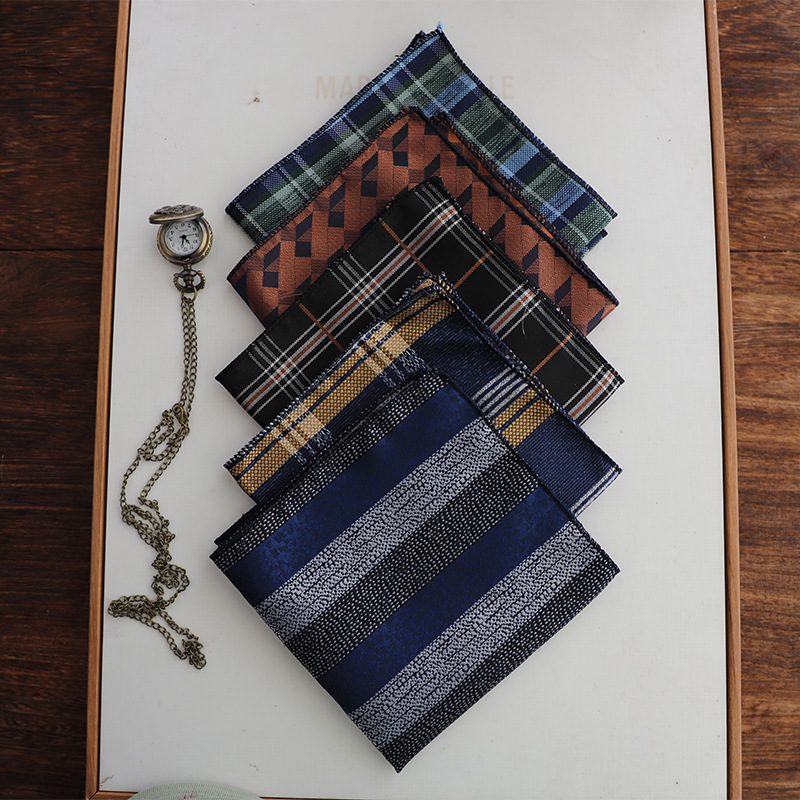 Квадратный Карманный платок в Корейском стиле в полоску, 24 см, для молодых мальчиков, коричневый стандартный шарф, индивидуальное универсальное карманное полотенце для костюма