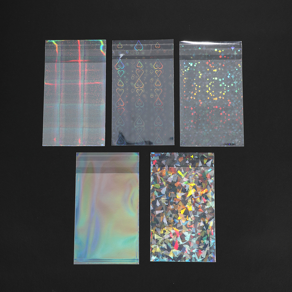 50 pçs laser flash opp sacos de plástico jóias embalagem de presente diy photocard titular auto adesivo biscoito doces embalagem saco celofane