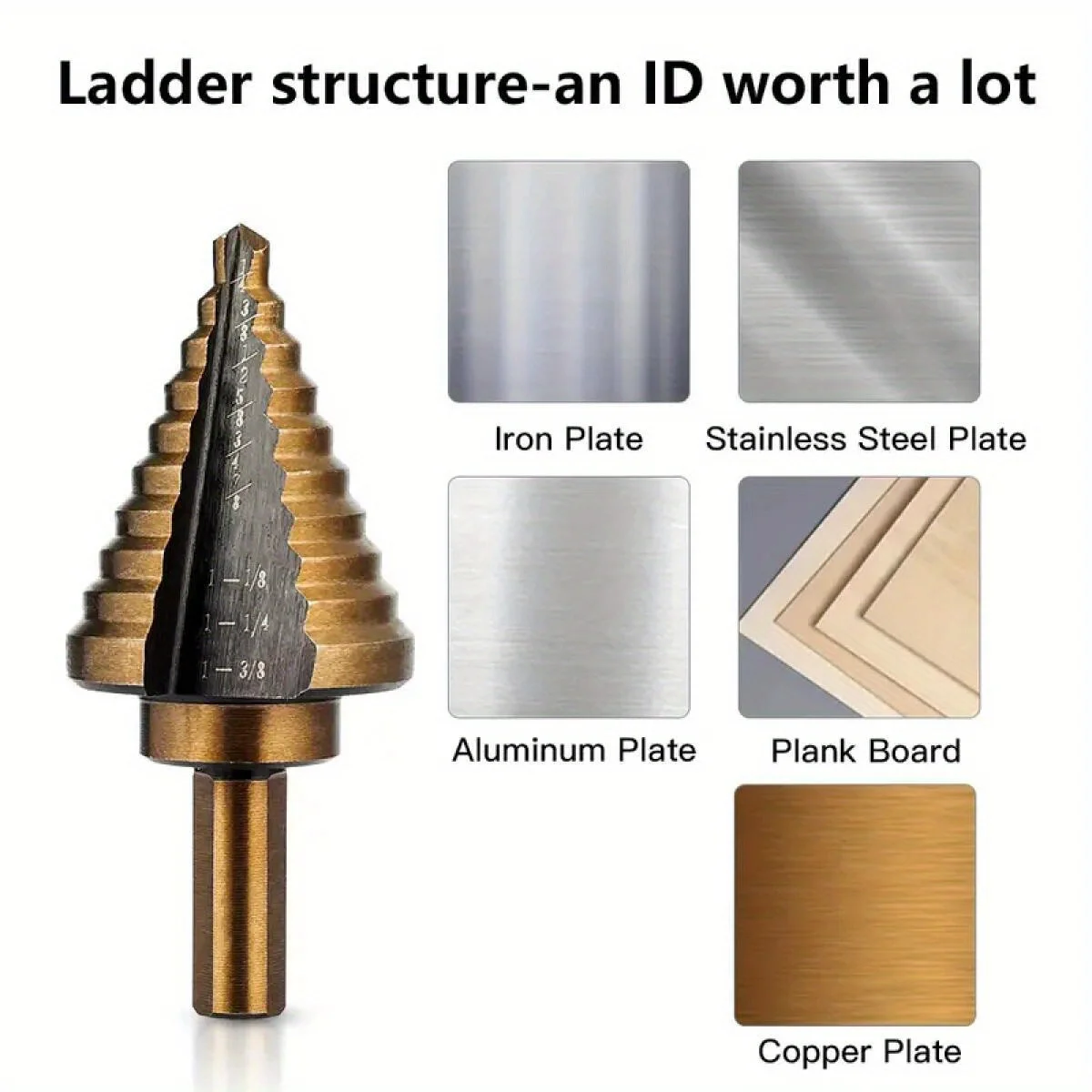 5-piece HSS cobalt stepped drill bit kit, porous 50 size cobalt titanium conical drill bit core, aluminum shell