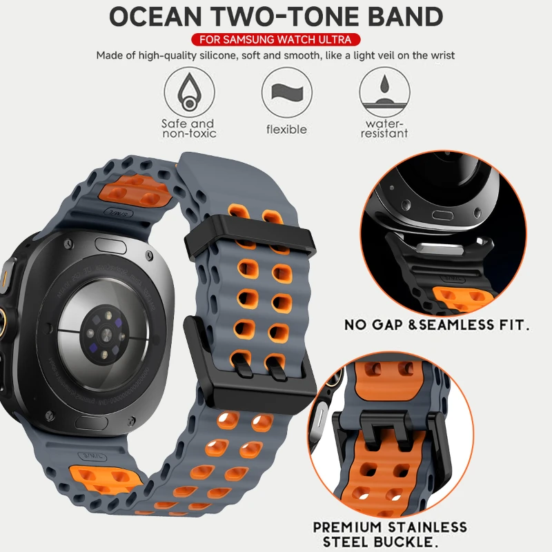 Silikonowa bransoletka z miękką pętlą do Samsung Galaxy Watch 7 Ultra 47 mm Sportowy męski pasek do zegarka ULTRA7 47 mm Bez szczelin Zakrzywiony pasek końcowy