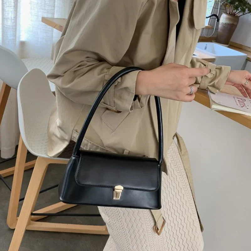 Modna damska torba na ramię w stylu retro Prosta torebka w jednolitym kolorze Vintage torba pod pachami