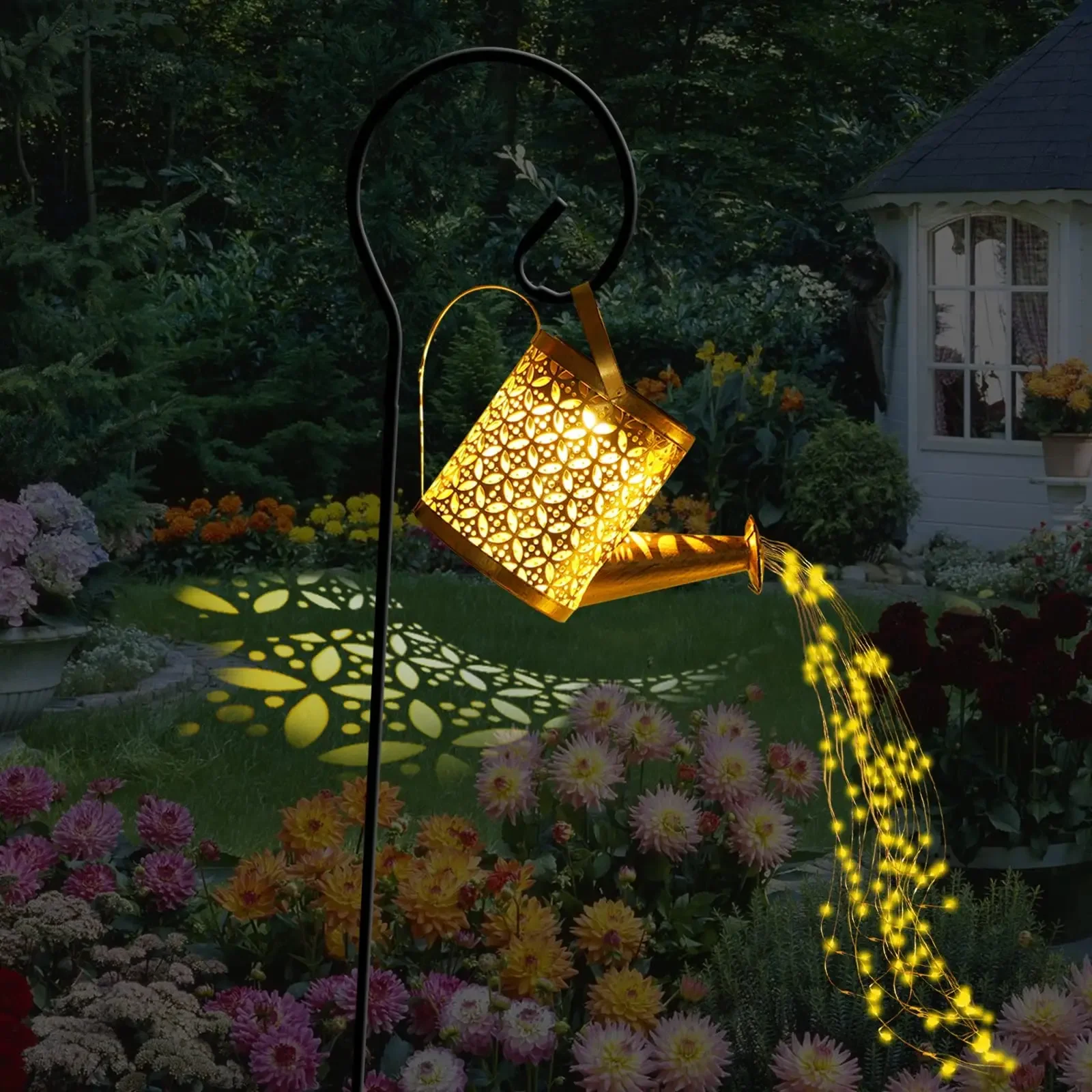 Regadera Solar con luz para exteriores, farolillos solares colgantes, decoración de jardín impermeable, hervidor de Metal Retro, luz Solar para Patio