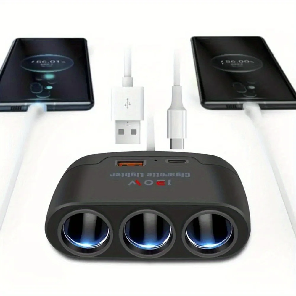 120W 3 In 1 Fast Charge Car Mobile Phone Charger Cigarette Lighter Adapter Fast Charging Plug Phone Power Adapter For Car DVR GP