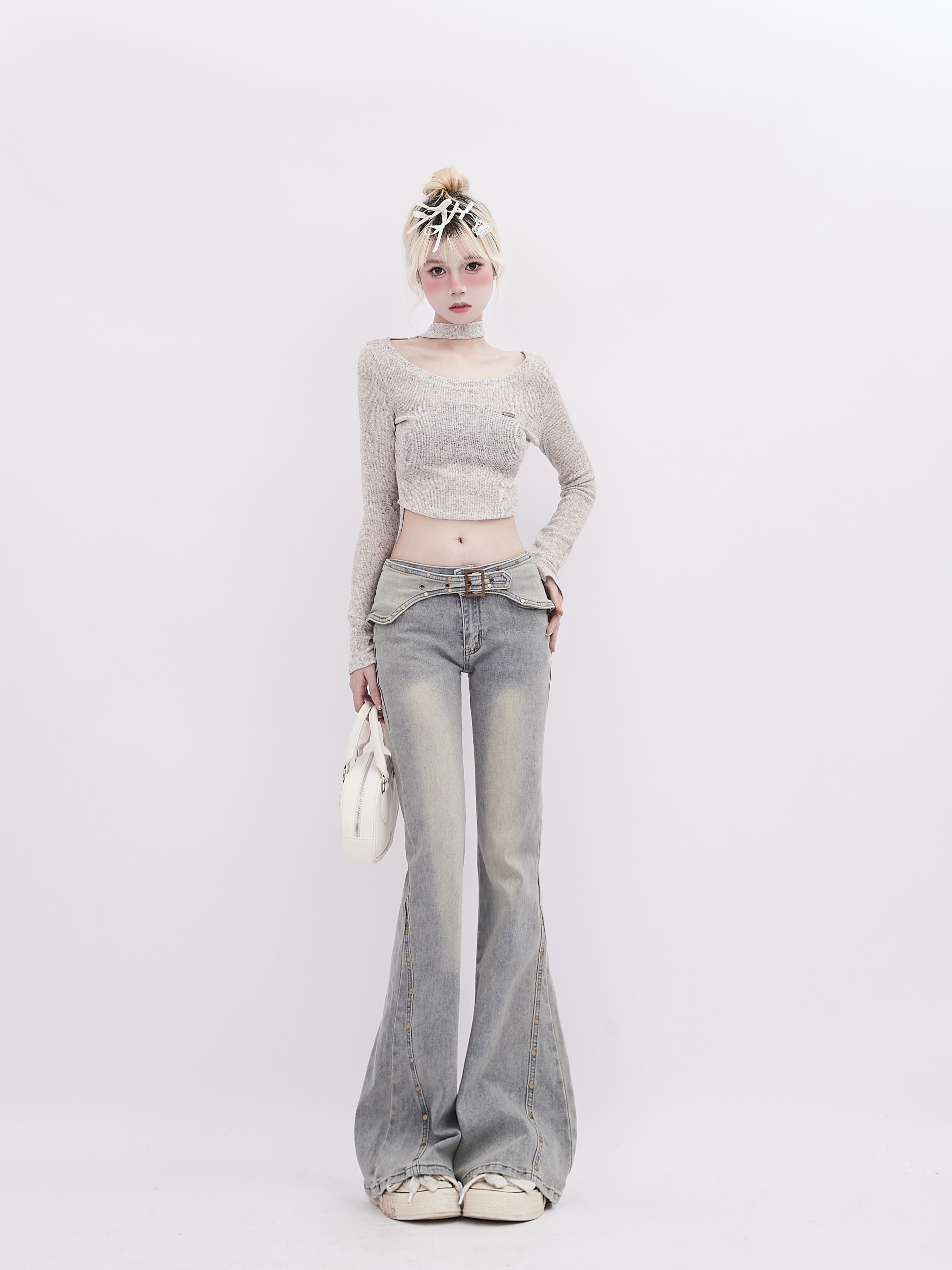 ผู้หญิง Light Blue Flare กางเกงยีนส์ Baggy Harajuku Vintage Denim กางเกง Y2k Jean กางเกงสไตล์ญี่ปุ่น 2000s ถังขยะ Oversize เสื้อผ้า
