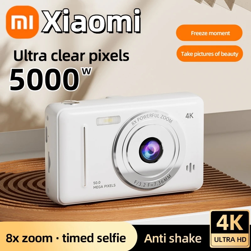 Xiaomi-cámara Digital 4K Retro CCD, tarjeta portátil, cámara de nivel de entrada, cámara Dual Flash, 50 millones de píxeles, enfoque automático, regalo