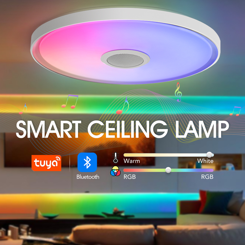 LED Smart Deckenleuchten RGB APP Fernbedienung Dimmen Moderne Heimbeleuchtung Musiklicht mit Lautsprecher für Wohnzimmer Schlafzimmer