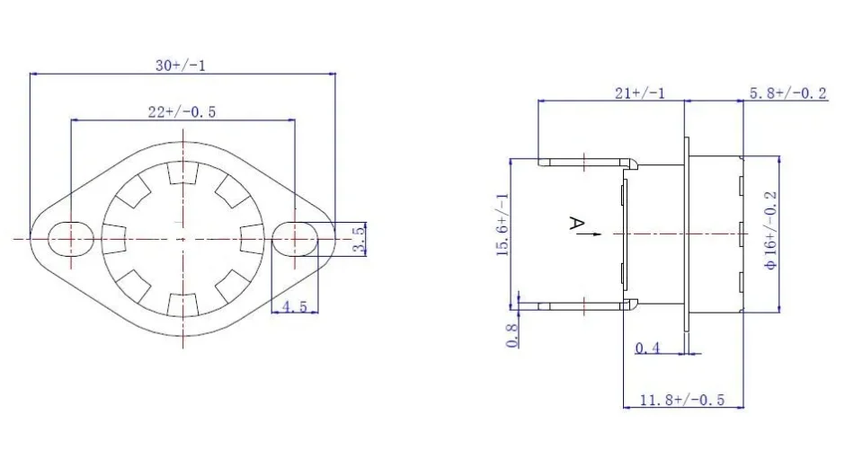Sensor de temperatura KSD301, interruptor de control de temperatura, botón de anillo fijo, normalmente cerrado, 10A, 100 V, 40/85/95/250/125C-160 grados