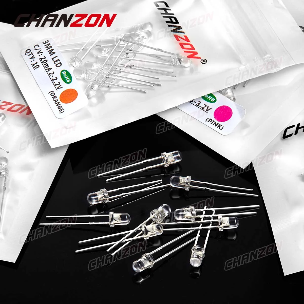 100Pcs 3Mm LED Diode Siêu Sáng Trắng Ấm Đỏ Xanh Lá Xanh Dương UV Tím Vàng Cam Hồng 2V 3V 20mA F5 Phát Ra Assortment Set