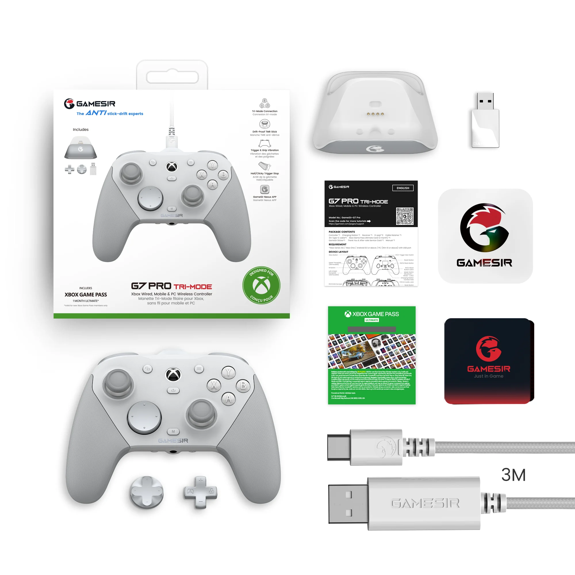 GameSir G7 Pro Xbox Gaming Controller Gamepad con cable para Xbox Series X | S, Xbox One X | S, Steam, PC, Android con base de carga